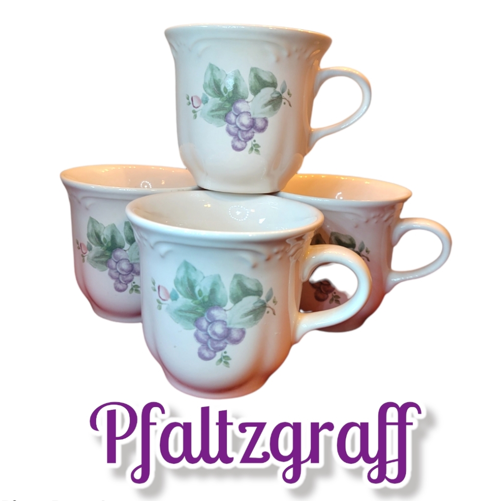 4 Vtg Mugs Cups Grape Vine By Pfaltzgraff Stoneware Grapes Pink Flower